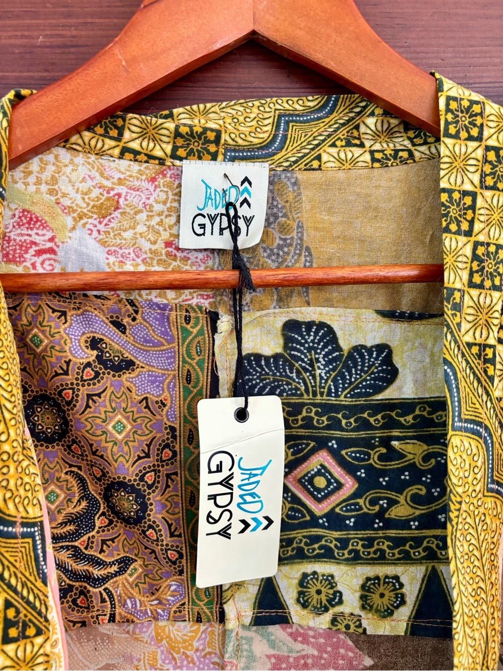 NWT Jaded Gypsy Multicolor Patchwork Kimono Jacket - Yellow, Orange, Burgundy - Picture 9 of 9